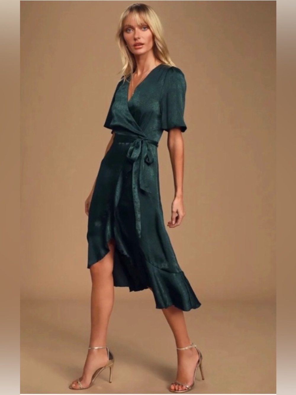 Lulu's Wrapped Up in Love Forest Green Midi Dress with Front Tie